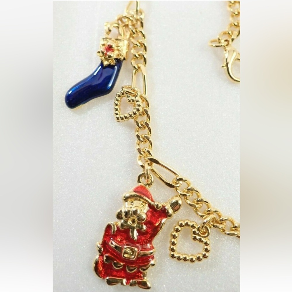 Chunky Gold Christmas Charm Necklace 🎄 Enamel Santa Tree Candy Cane Holiday - Picture 5 of 7